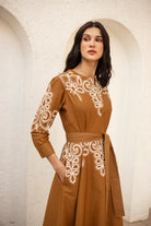 Embroidered midi dress with crew neckline by Beyond by Vera, side view