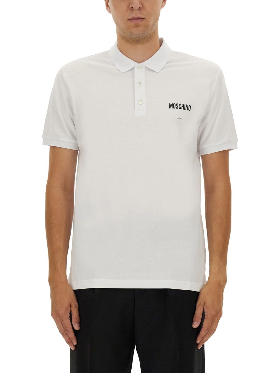 COTTON PIQUE POLO MOSCHINO COUTURE WHITE 48