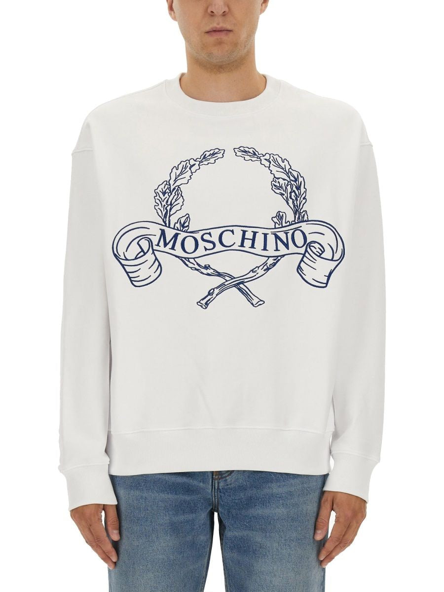 SWEATSHIRT WITH LAUREL CROWN LOGO EMBROIDERY MOSCHINO COUTURE WHITE M