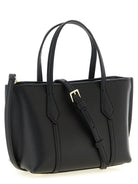 Black Tory Burch Perry mini handbag with dual handles, side view