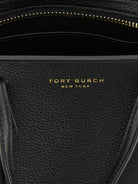Tory Burch Perry mini handbag in black leather, back view with hardware detail