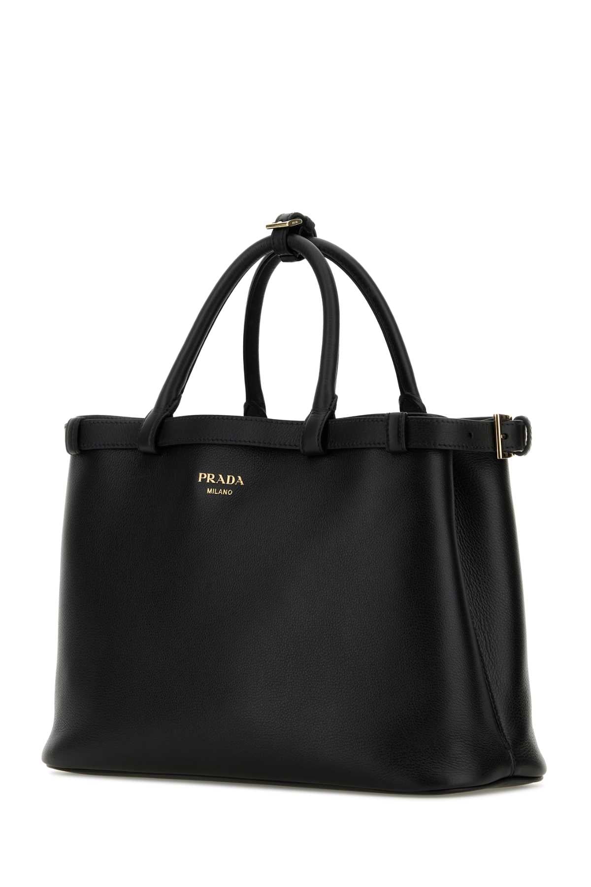 BLACK LEATHER MEDIUM PRADA BUCKLE HANDBAG Prada