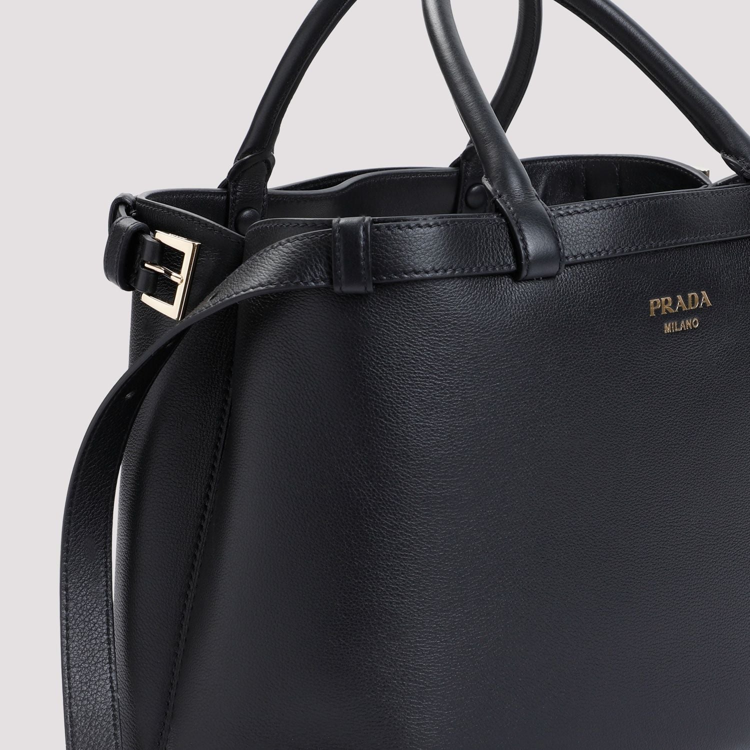 BLACK LEATHER MEDIUM PRADA BUCKLE HANDBAG Prada