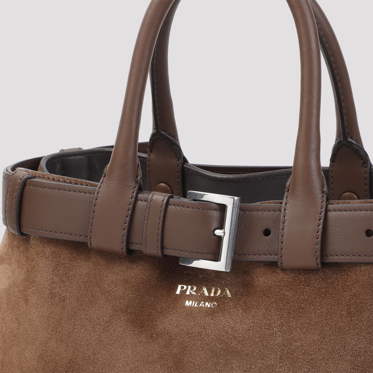 BROWN SUEDE PRADA BUCKLE MEDIUM HANDBAG Prada