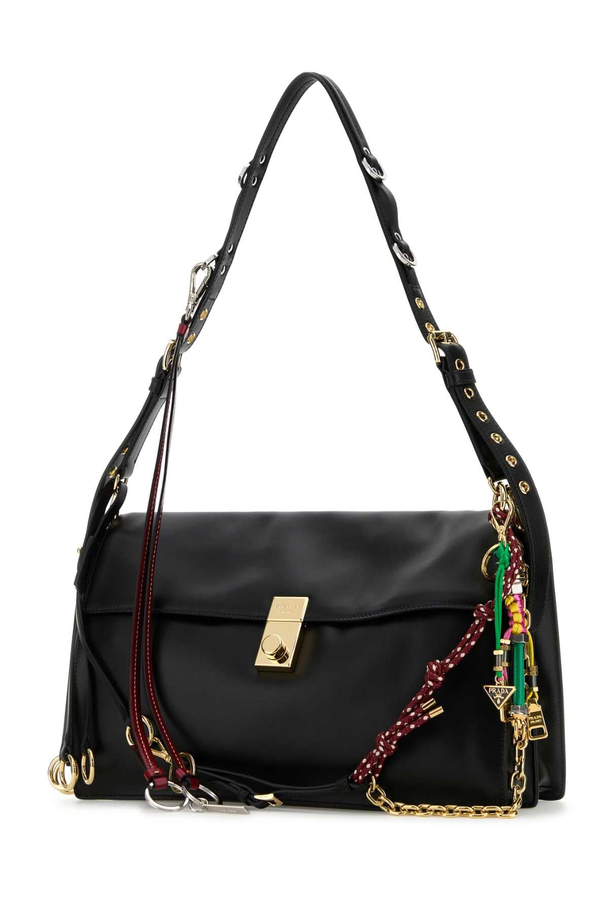 BLACK LEATHER LARGE PRADA SOFT SOUND SHOULDER BAG Prada