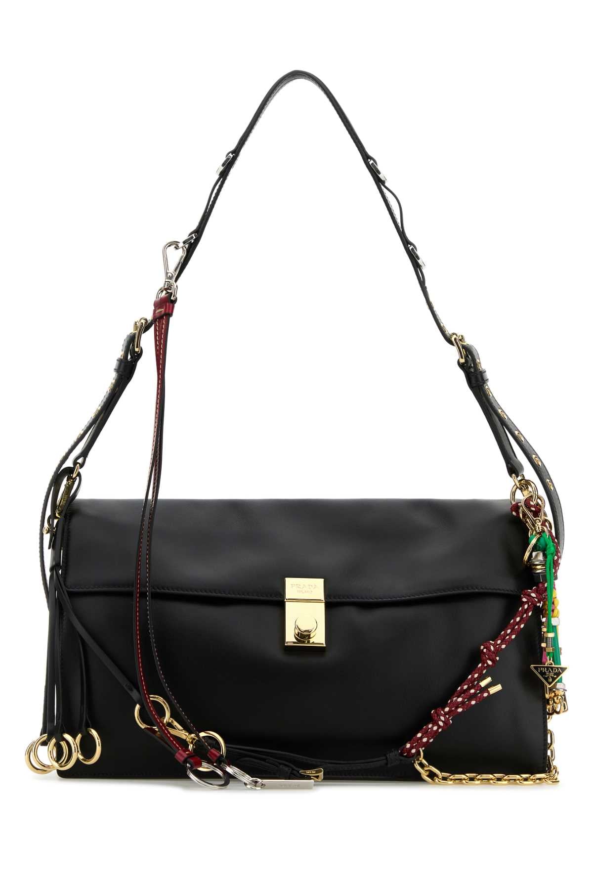 BLACK LEATHER LARGE PRADA SOFT SOUND SHOULDER BAG Prada BLACK TU