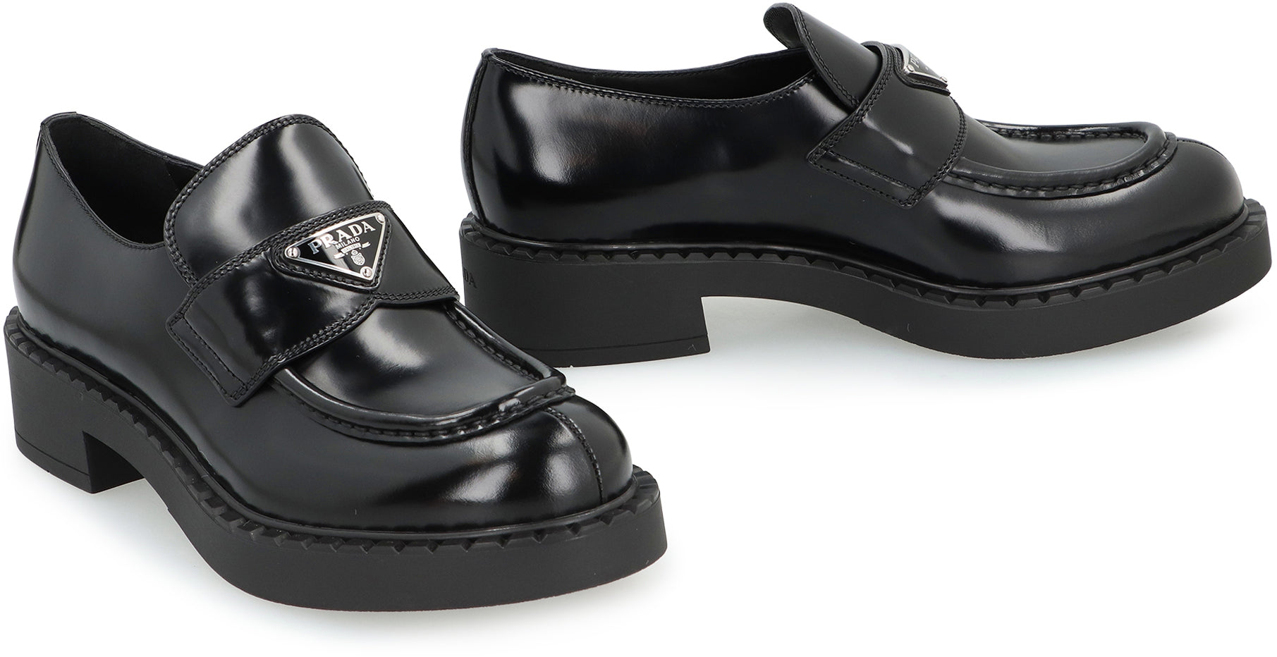 CHOCOLATE LEATHER LOAFERS Prada