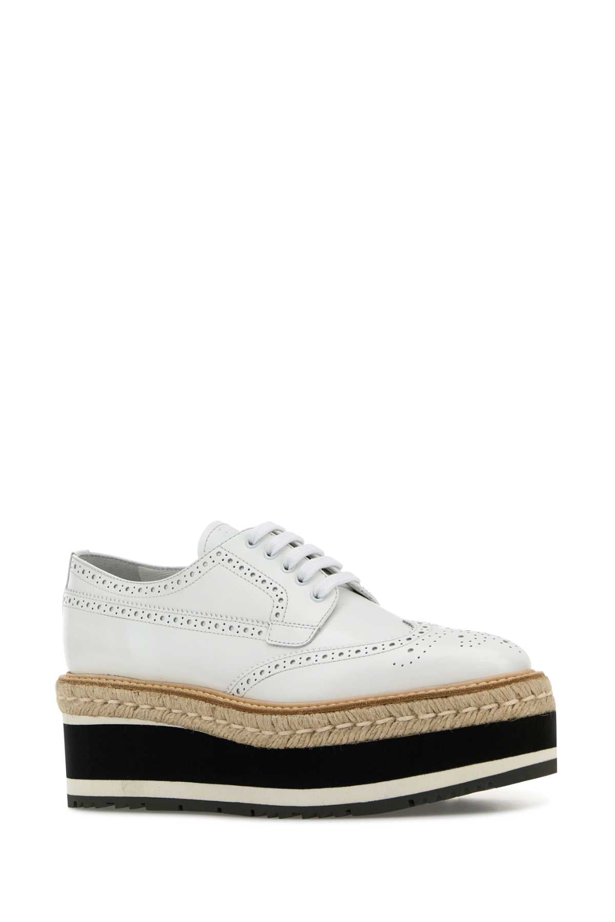 WHITE LEATHER LACE-UP SHOES Prada