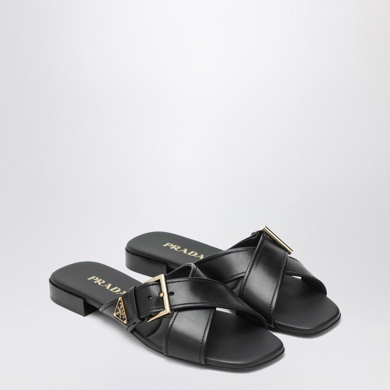 BLACK LEATHER SLIDER SANDALS WITH BUCKLE – Lord & Taylor