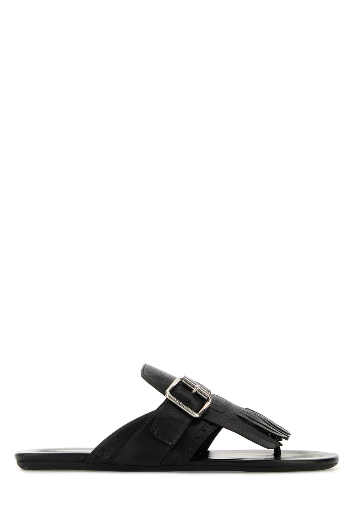 BLACK LEATHER SHUFFLE THONG SLIPPERS Prada BLACK 36