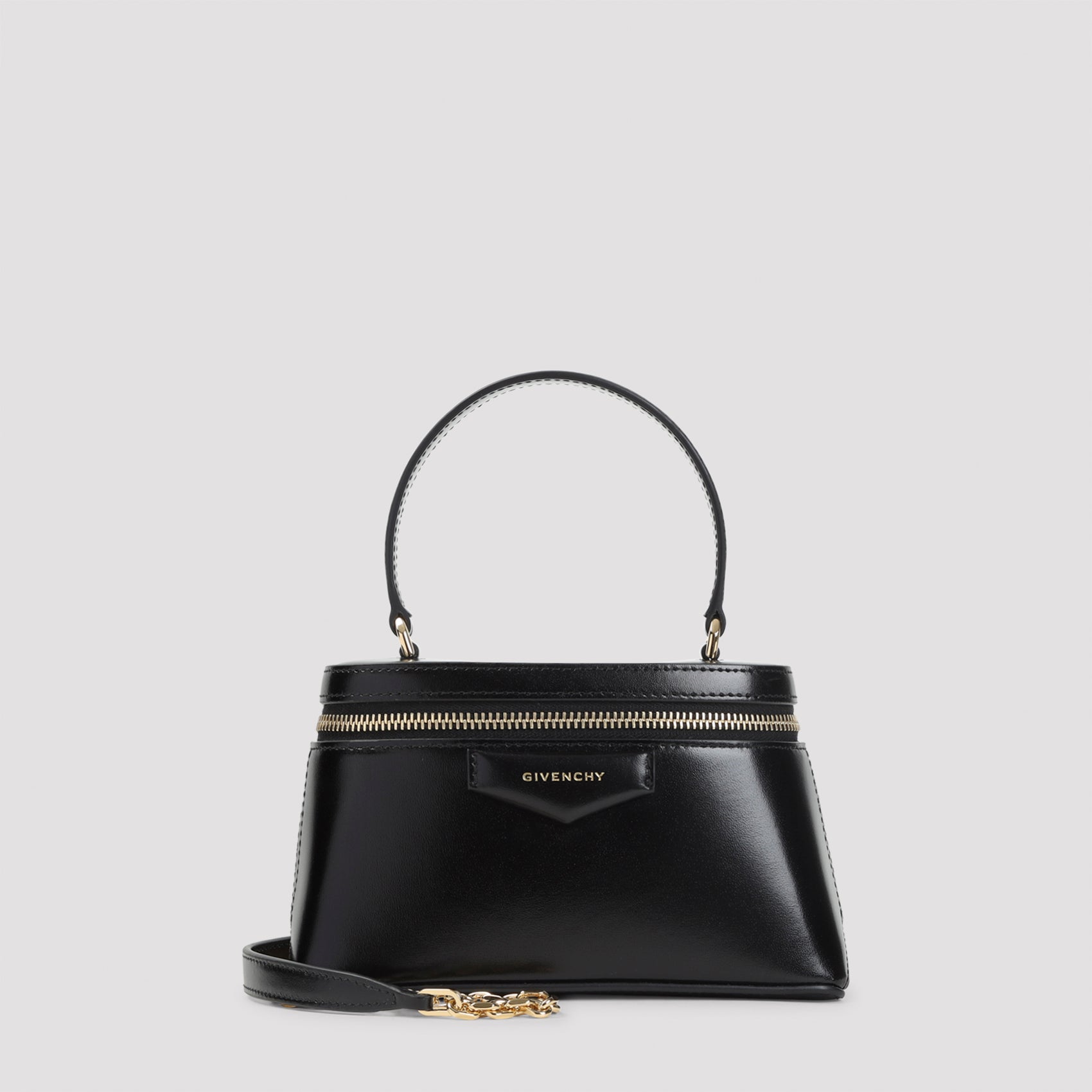 Black Givenchy Antigona Vanity shoulder bag with gold-tone logo, front view