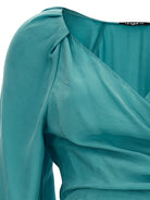 Turquoise Ungaro Dominique mini dress with long cuffed sleeves, back view