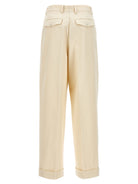 Beige Dries Van Noten Partan pants with front pleats, side view