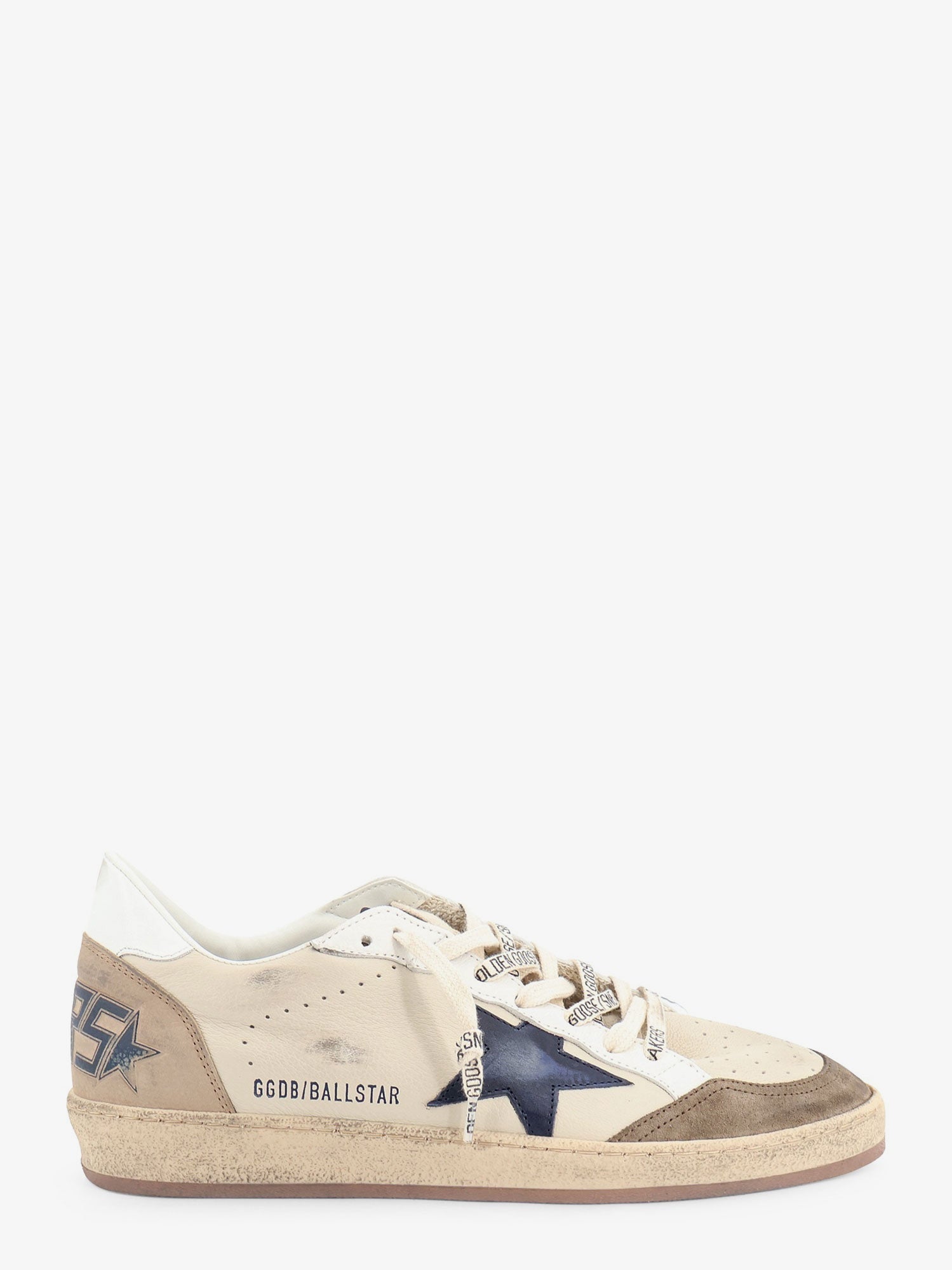 Beige leather Ballstar sneakers by Golden Goose, side view