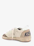 Beige leather Ballstar sneakers by Golden Goose, back view with logo