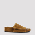 Brown suede platform slide sandals by PHOEBE PHILO, side view