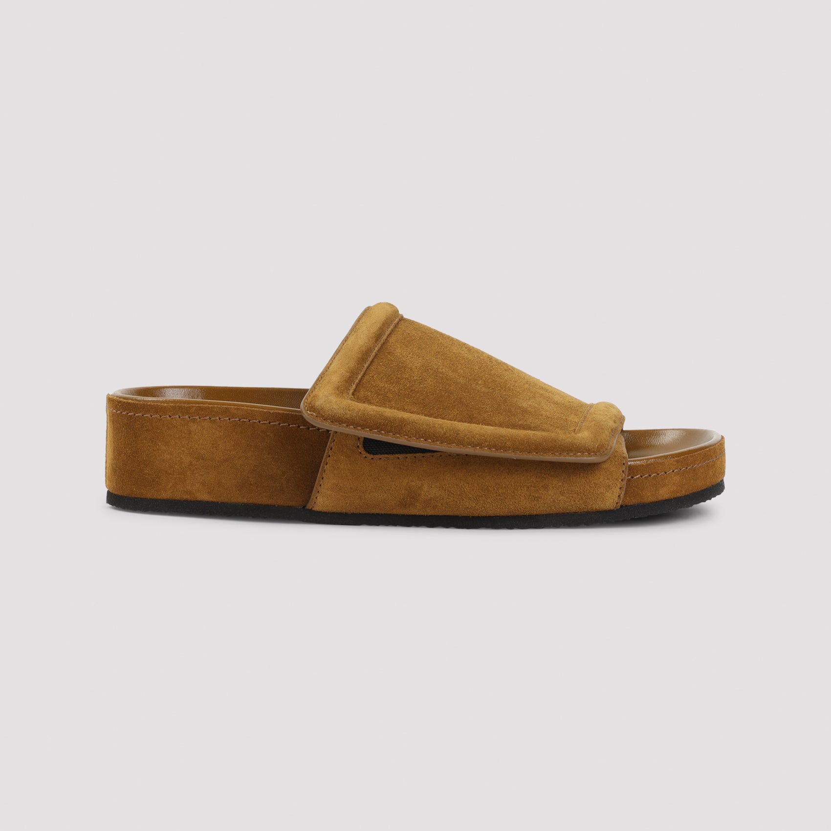 PHOEBE PHILO chunky platform slides in brown suede, top view