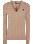 V-NECK SWEATER WITH CABLE KNIT DESIGN Polo Ralph Lauren NUDE & NEUTRALS XS