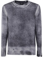 HAND PAINTED ROUND NECK PULLOVER IN CASHMERE SILK WITH DESTROYED EDGES Avant Toi GREY S