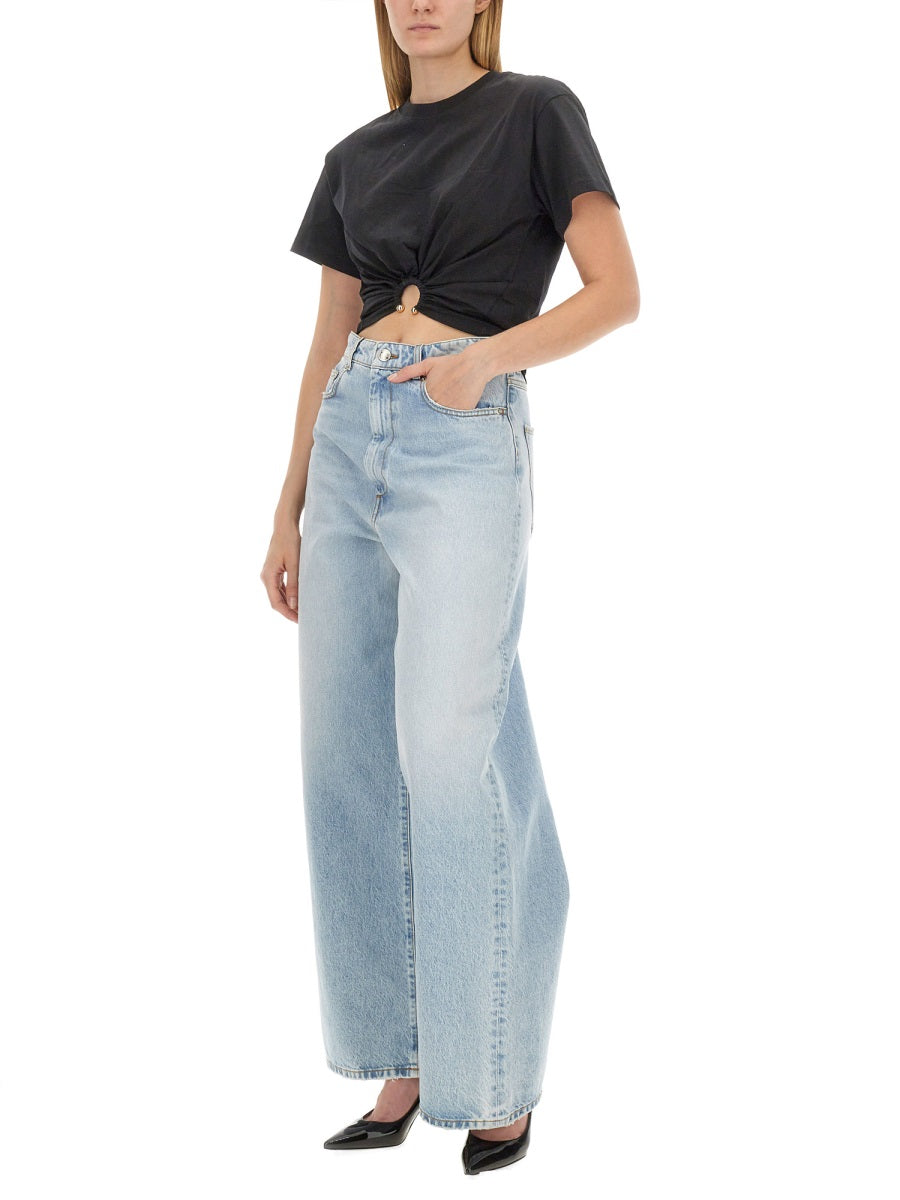 Black cotton jersey crop top by Paco Rabanne, detail of ring hardware
