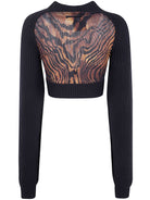 LAMBSWOOL RIBBED LONG SLEEVES CROPPED SWEATER WITH PRINTED MESH CUT OUT DETAILS JEAN PAUL GAULTIER