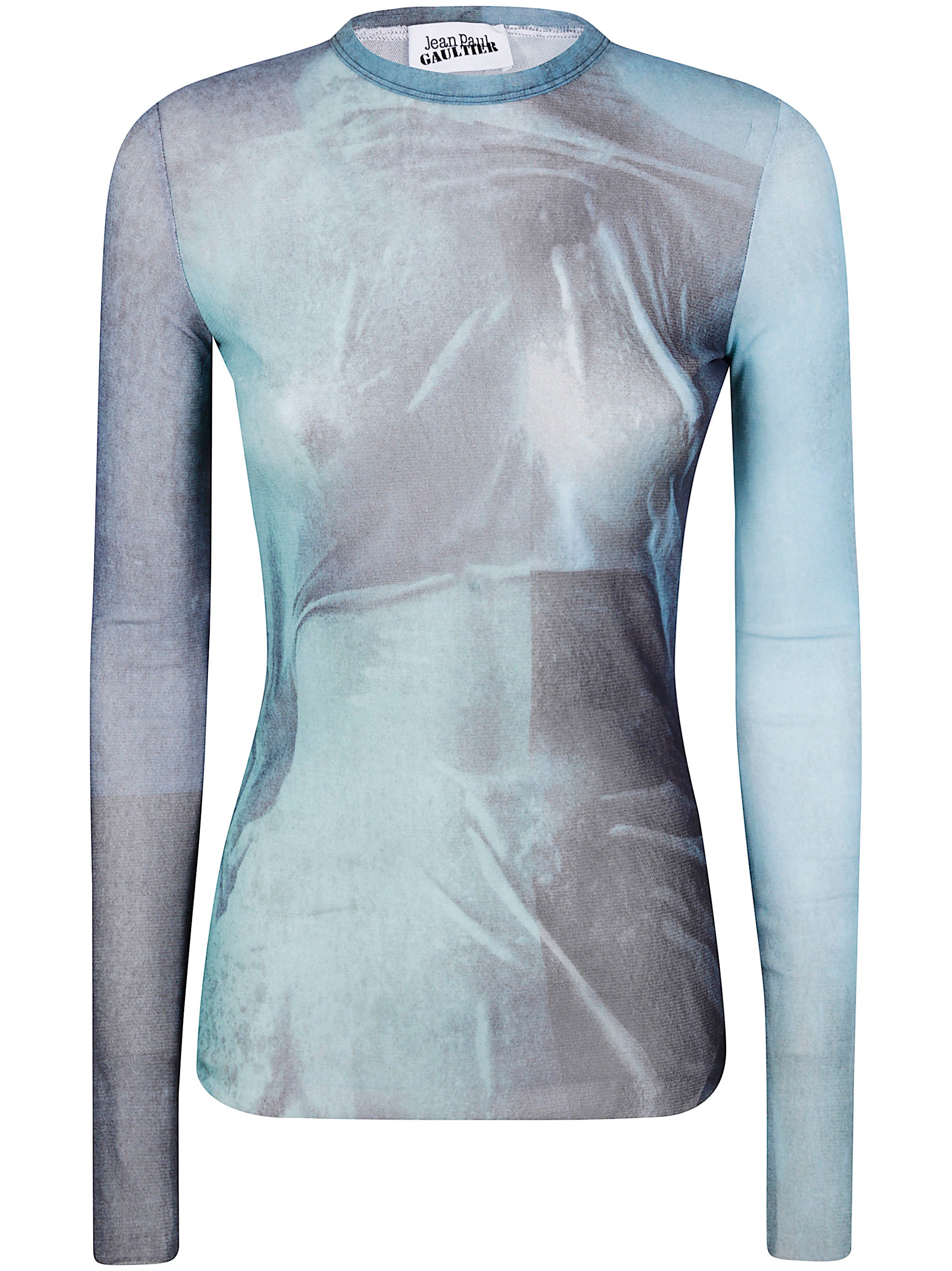MESH LONG SLEEVES TOP PRINTED "WATER" JEAN PAUL GAULTIER BLUE XS