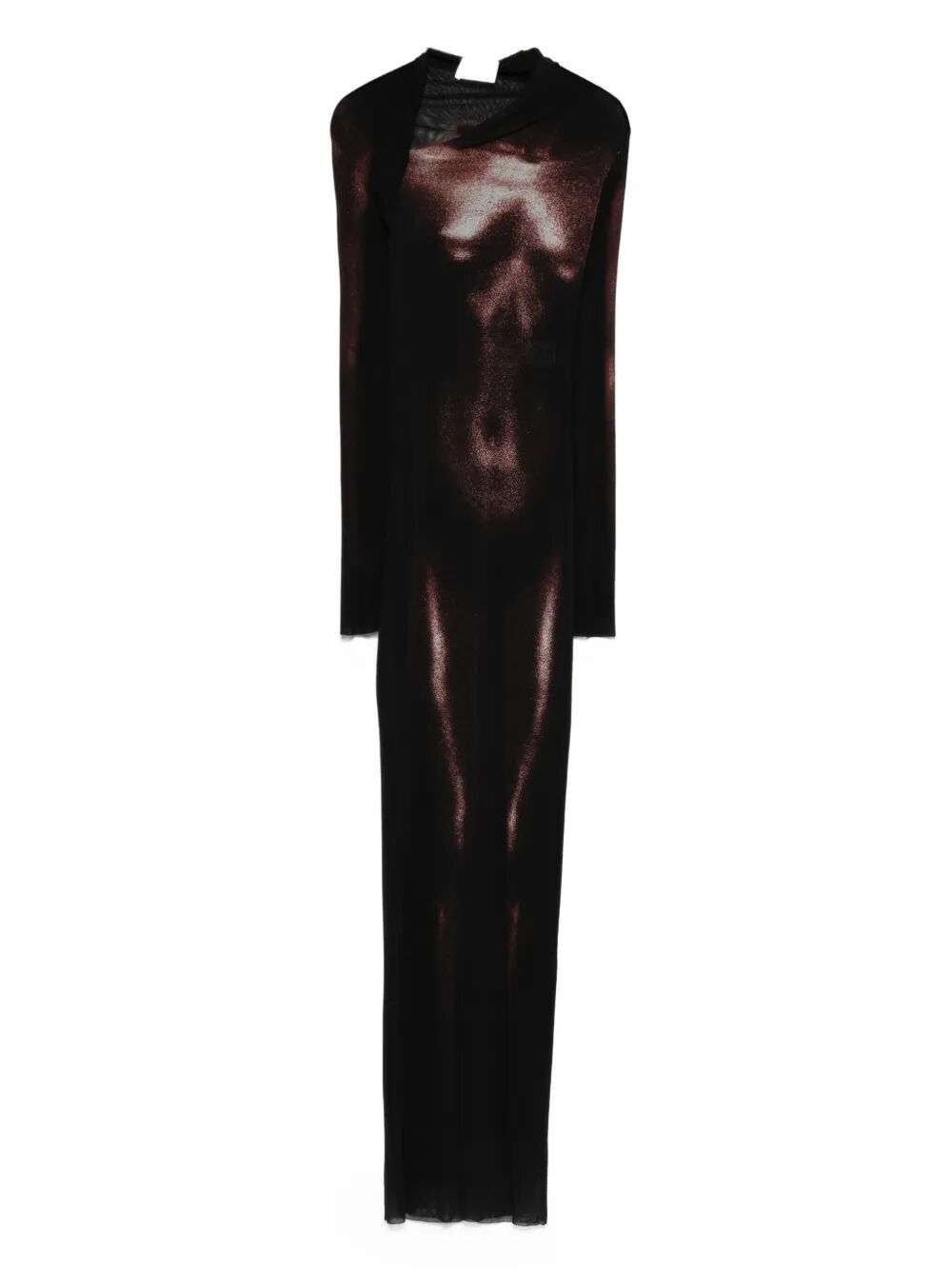 MESH ASYMETRIC COLLAR LONG DRESS PRINTED "BODY DUST" JEAN PAUL GAULTIER BLACK XS