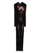 MESH ASYMETRIC COLLAR LONG DRESS PRINTED "BODY DUST" JEAN PAUL GAULTIER BLACK XS