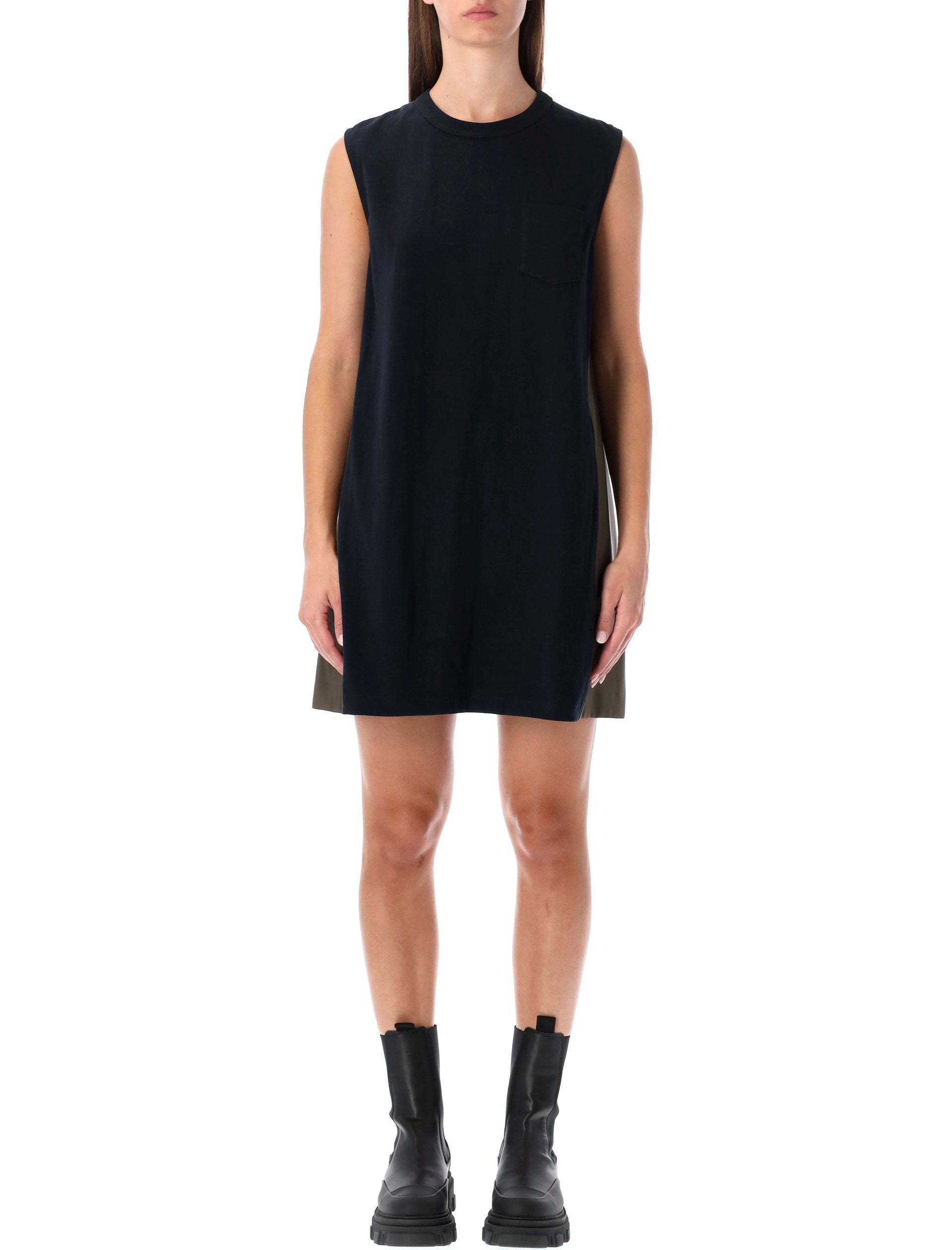 SACAI SHORT DRESS WITH CONTRASTING PLEATED BACK