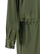 Green Dries Van Noten Dinidia dress detail showing shirt collar and button front