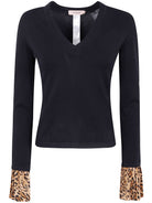 V NECK WITH ANIMALIER PRINT Twin-Set BLACK S