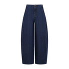 Medium blue wide-leg denim pants by Jil Sander, side view
