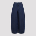 Medium blue wide-leg denim pants by Jil Sander, back view