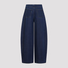 Medium blue wide-leg denim pants by Jil Sander, detail view