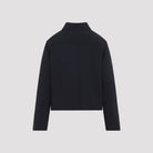 Midnight blue Jil Sander cropped blazer, detail of pointed collar and concealed closure