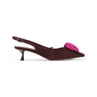 Roger Vivier brown suede slingback pump with kitten heel, rear view
