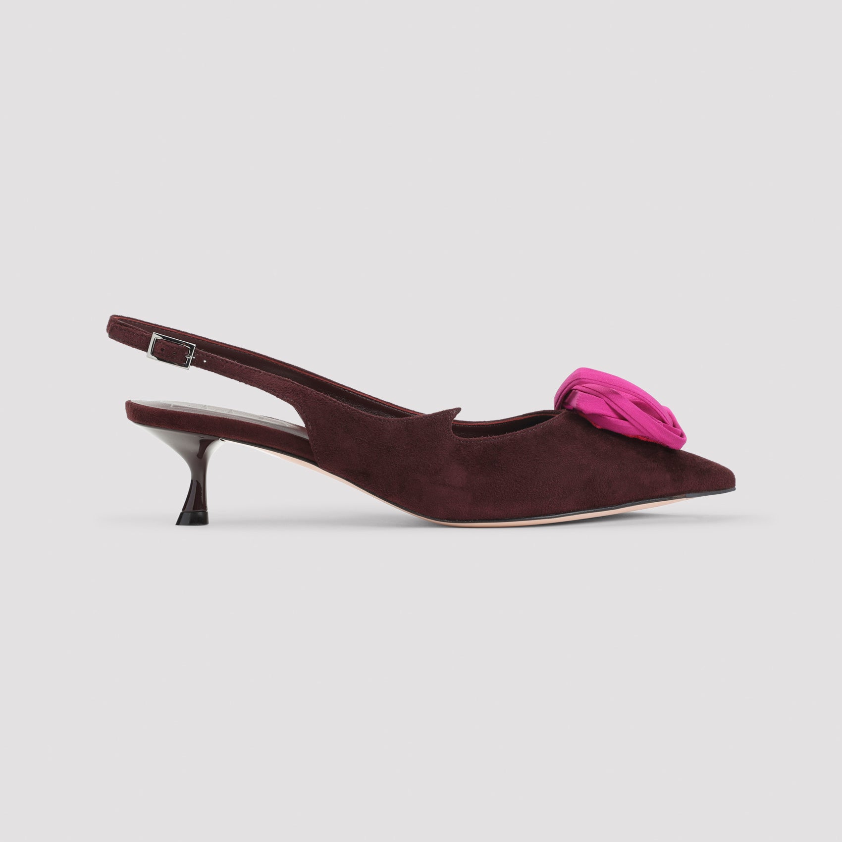 Brown suede pointed toe slingback by Roger Vivier, front view