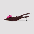 Roger Vivier slingback pump showing fuchsia appliqué detail, close-up