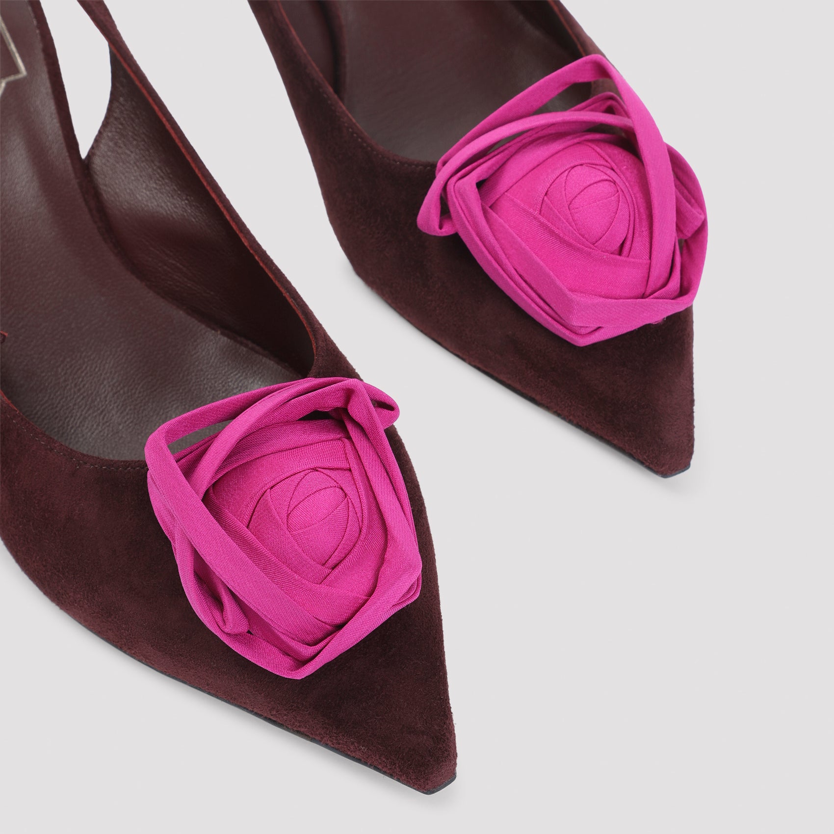 Roger Vivier brown suede slingback with pointed toe and heel strap, top view