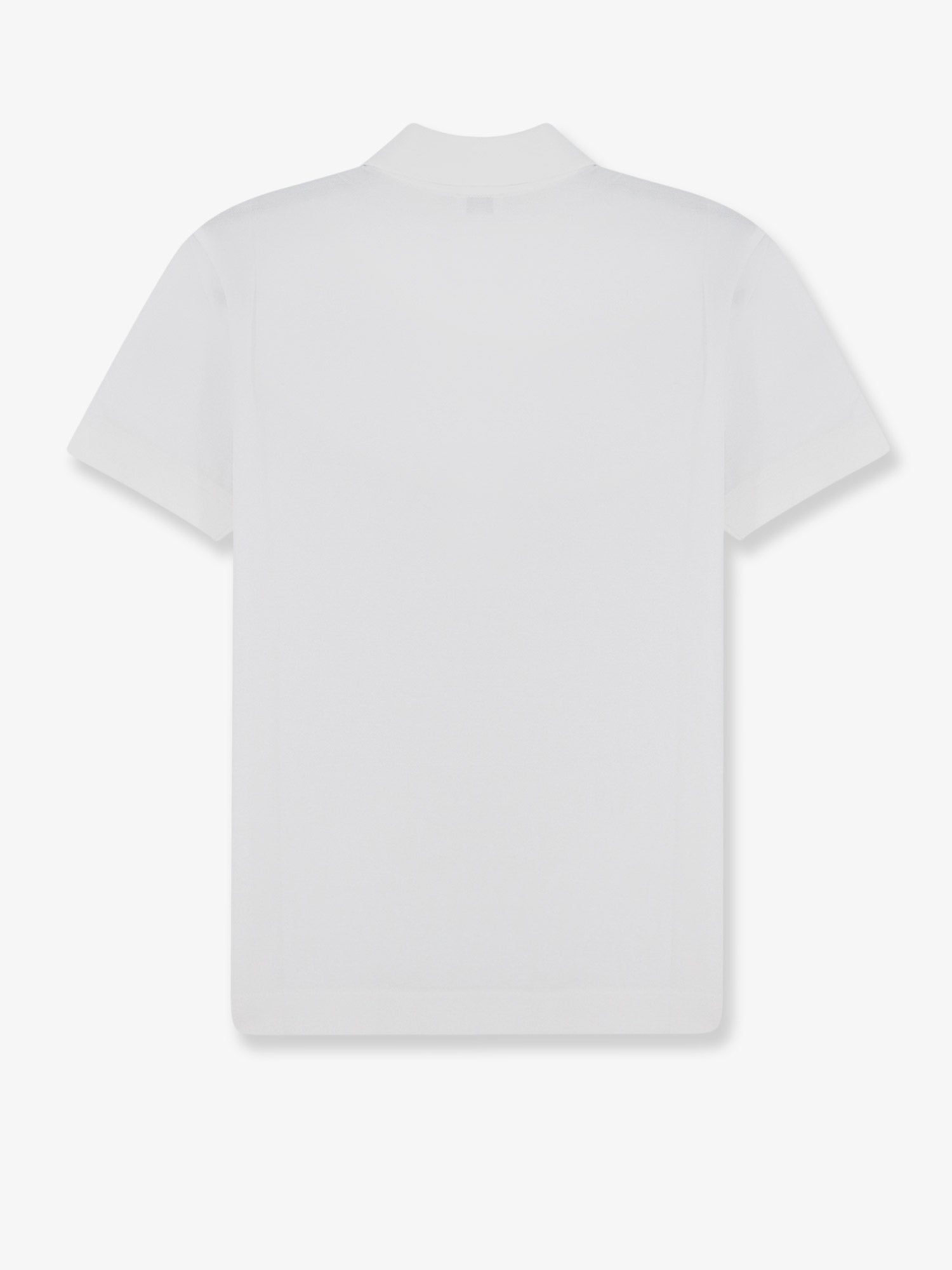 White Brunello Cucinelli cotton polo shirt showing ribbed collar detail