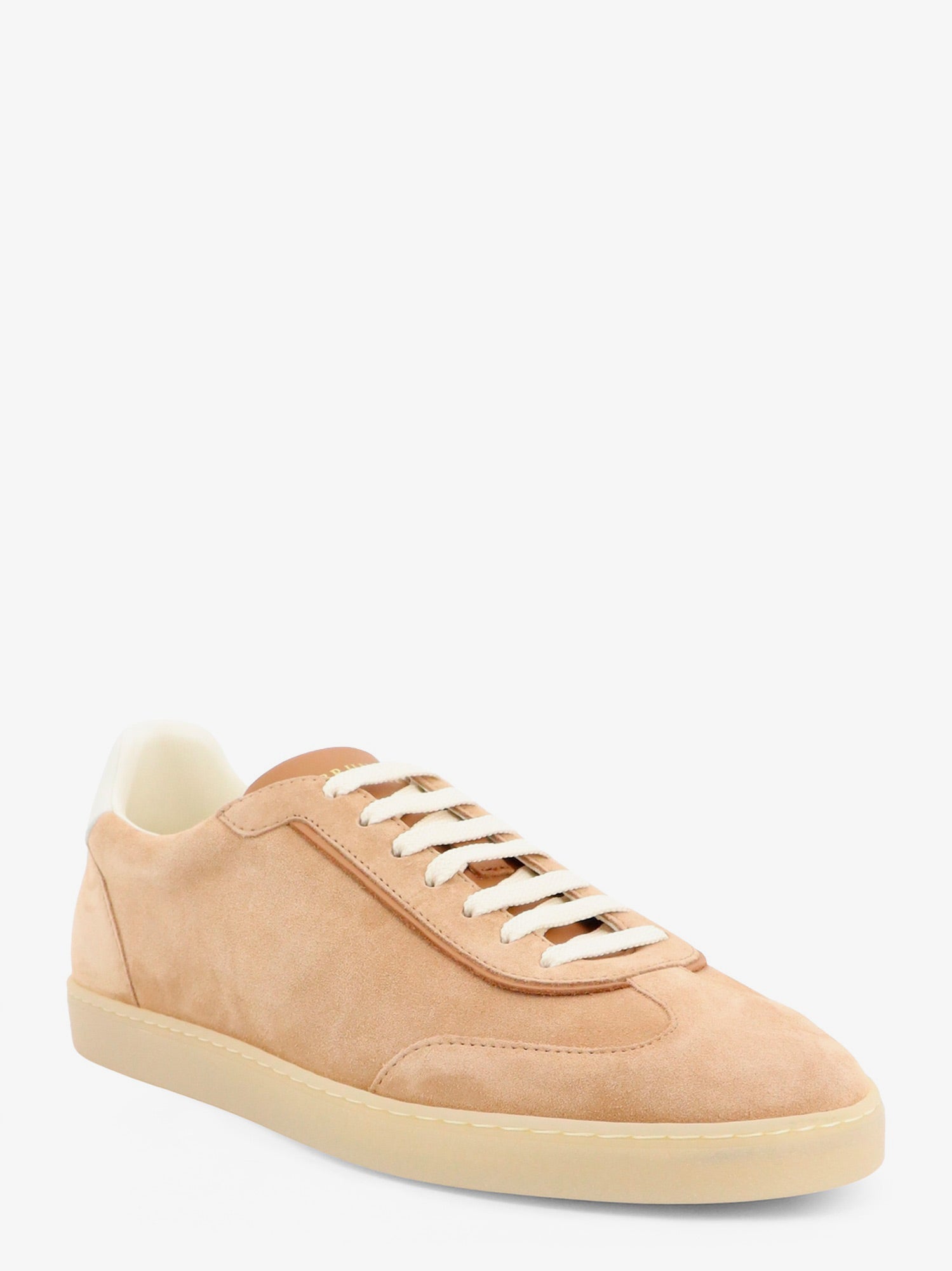 Beige Brunello Cucinelli sneakers with logo-print tongue, front angle