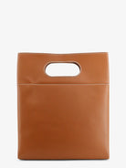 Brown leather tote bag with double handles by Loro Piana, front view