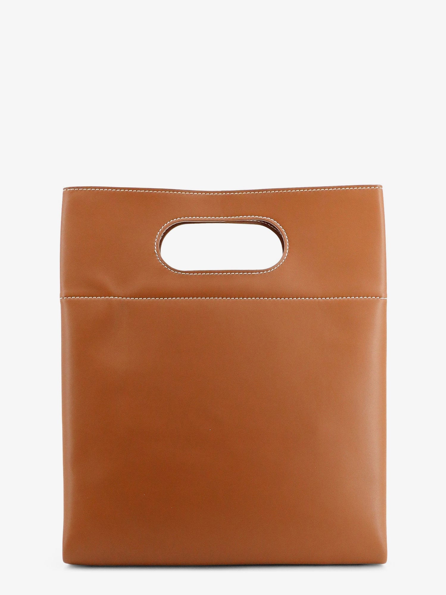 Brown leather tote bag with double handles by Loro Piana, front view