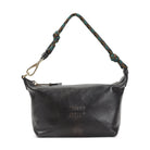 Brown Miu Miu leather pouch with technical tape handle, side angle