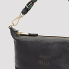 Brown Miu Miu leather pouch showing clasp fastening and zip closure