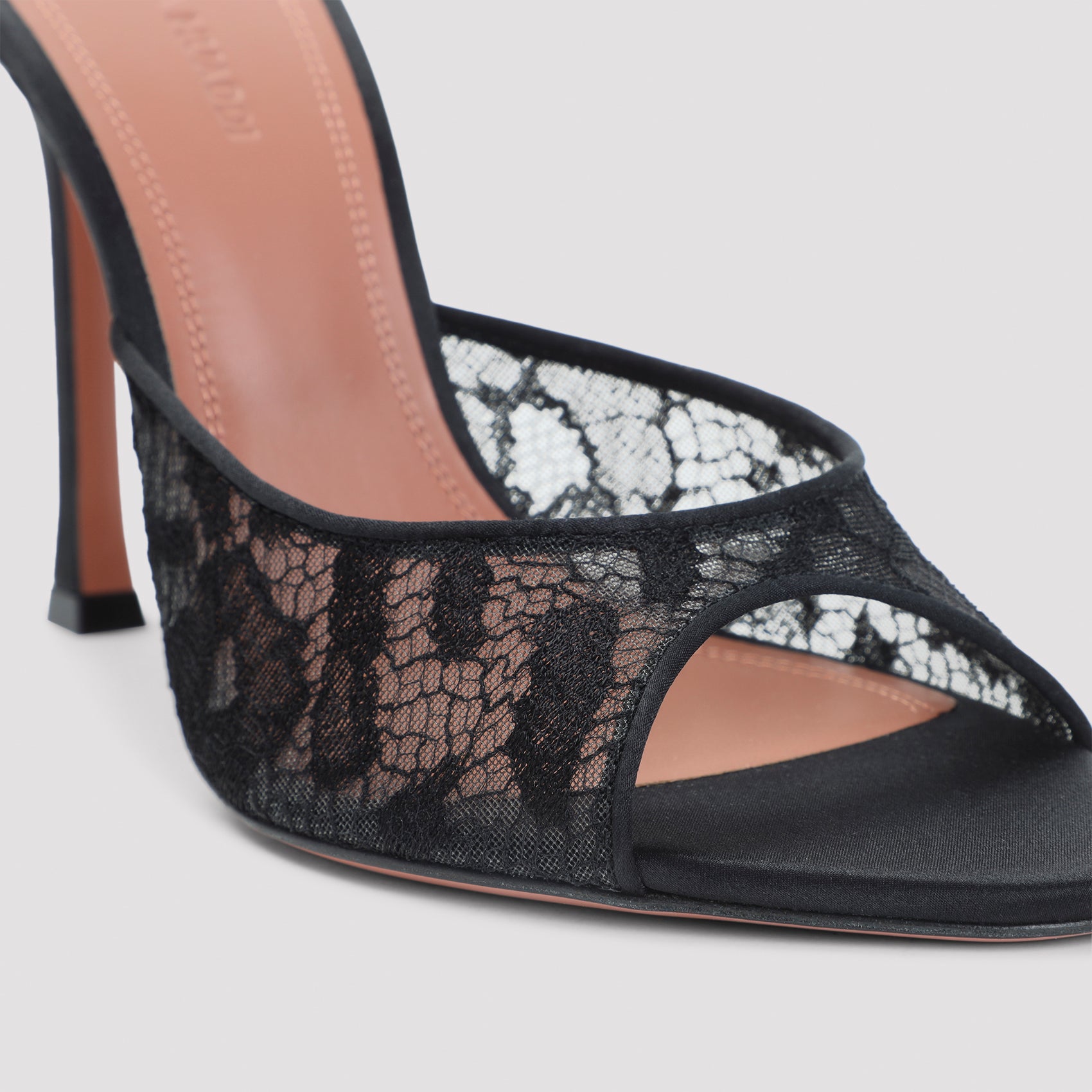 Black lace Alexa slipper with 10.5 cm heel by Amina Muaddi, sole view