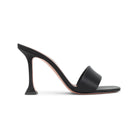 Black Amina Muaddi Andreea slipper with open square toe, front angle