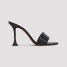 Black silk satin mule with wide front strap by Amina Muaddi, top view