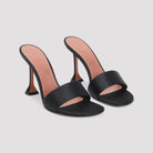 Black satin Andreea slipper with leather insole by Amina Muaddi, interior view
