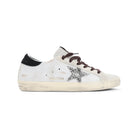 White Golden Goose Superstar sneakers with distressed finish, medial view